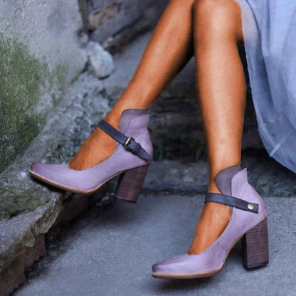 Premium Leather Heeled Shoes - Elegant Ankle Strap Heels For Ladies