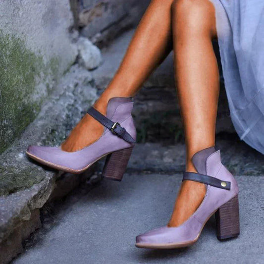 Premium Leather Heeled Shoes - Elegant Ankle Strap Heels For Ladies