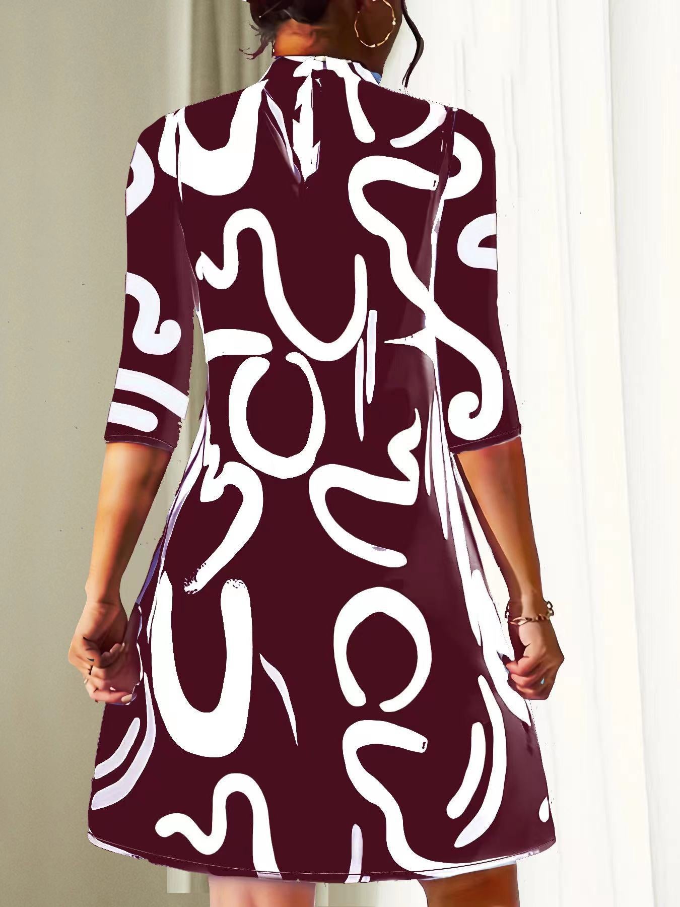Printed Ladies Mini Dress - Modern Black And White Pattern
