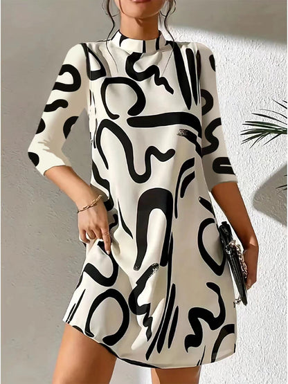 Printed Ladies Mini Dress - Modern Black And White Pattern