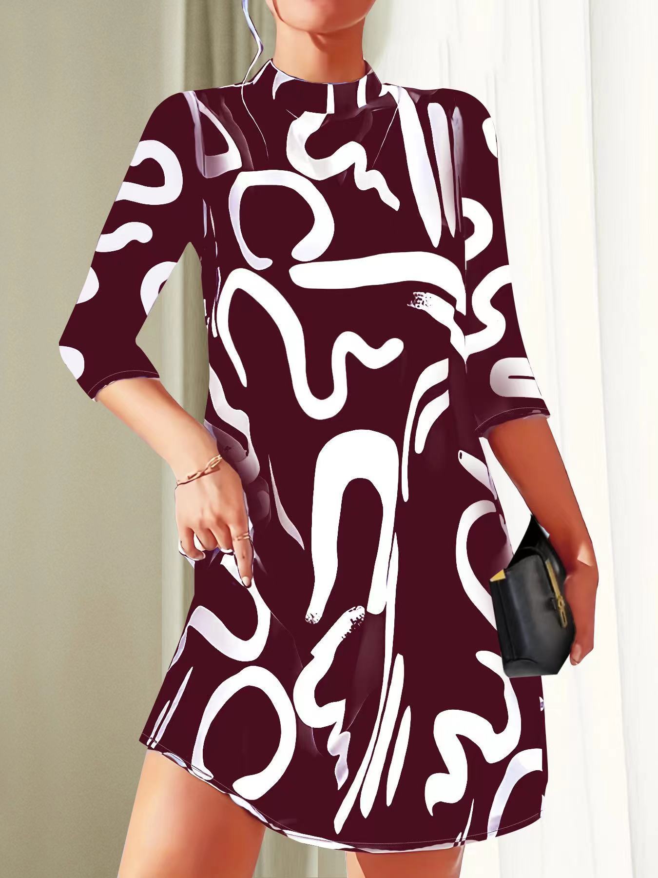 Printed Ladies Mini Dress - Modern Black And White Pattern