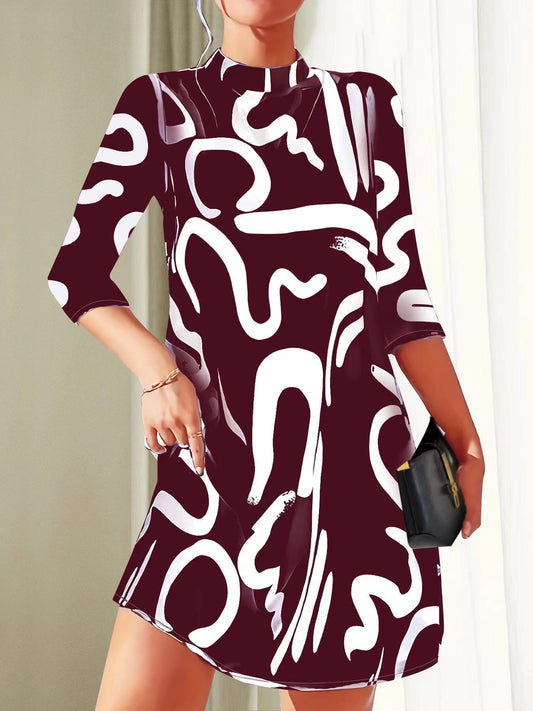 Printed Ladies Mini Dress - Modern Black And White Pattern
