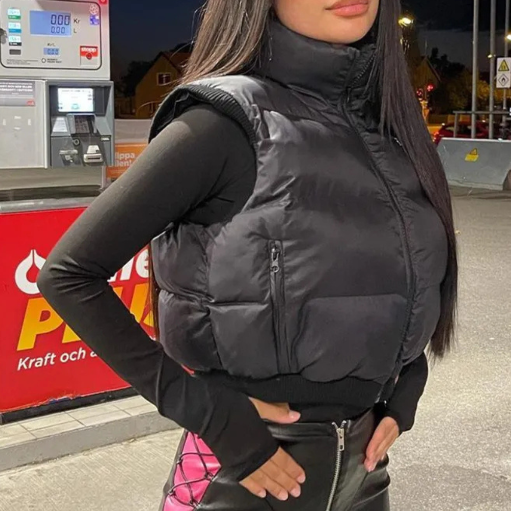 Puffer Gilet - Stylish Black Ladies Vest For Year-Round Coziness