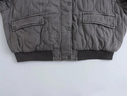 Quilted Bomber Jacket - Oversized Grey Women'S Outerwear
