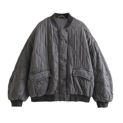 Quilted Bomber Jacket - Oversized Grey Women'S Outerwear