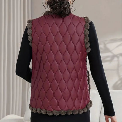 Quilted Vest - Stylish Padded Ladies Gilet With Pom-Pom Trim