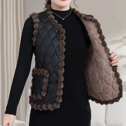 Quilted Vest - Stylish Padded Ladies Gilet With Pom-Pom Trim