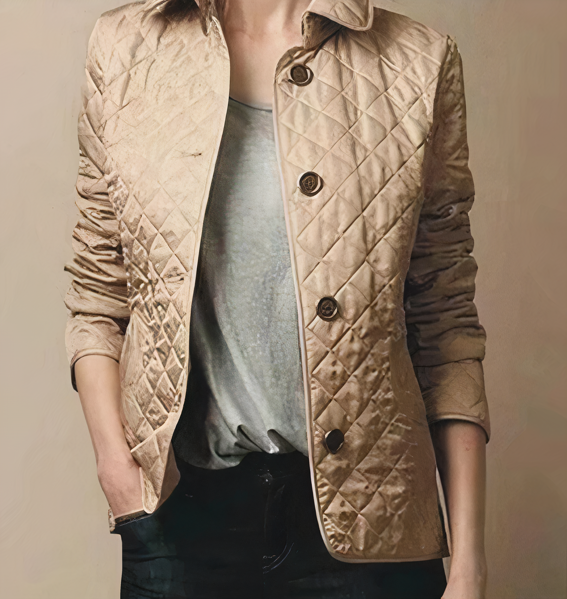 Quilted Women'S Jacket - Elegant Button-Up Coat For Ladies