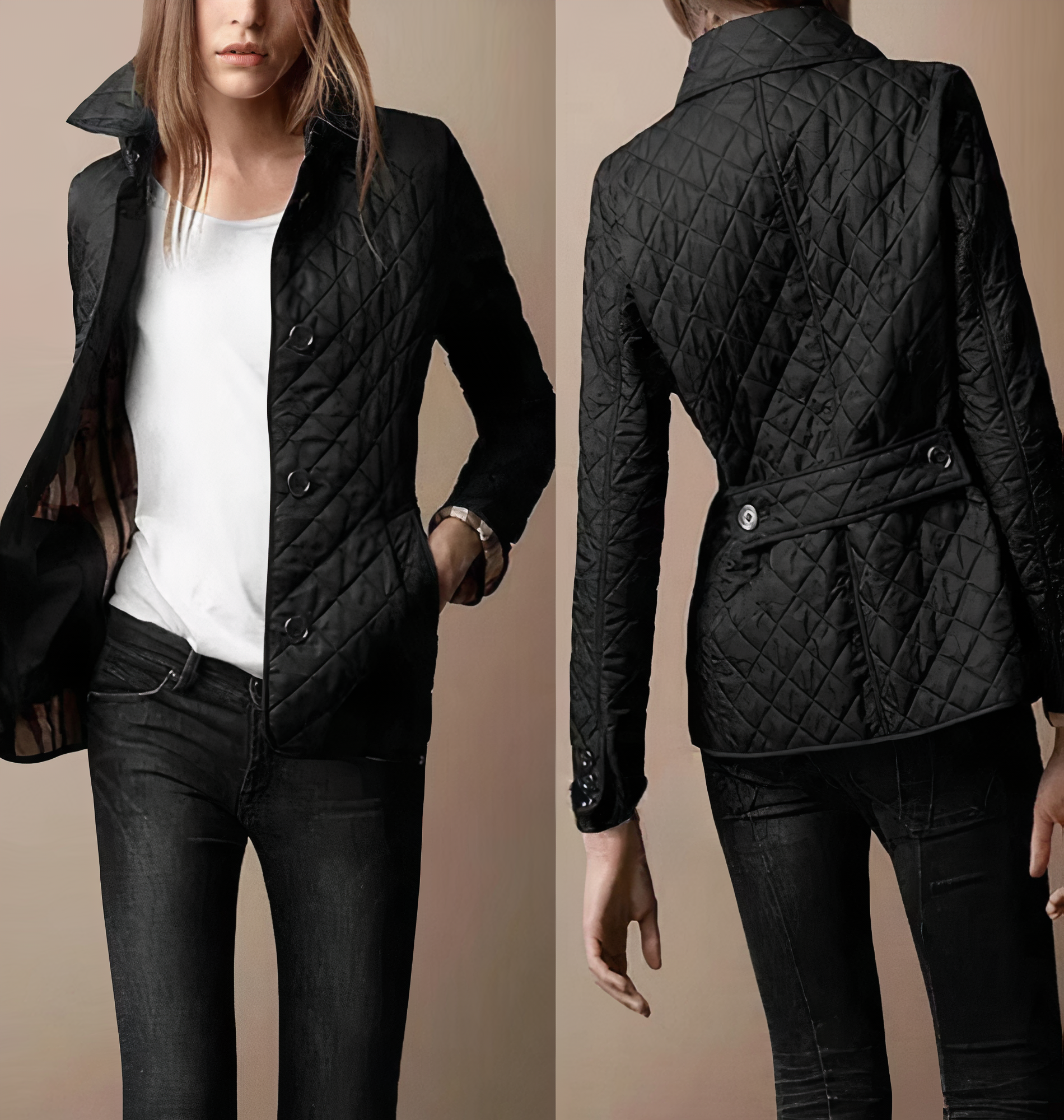 Quilted Women'S Jacket - Elegant Button-Up Coat For Ladies