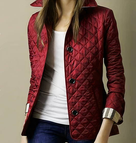 Quilted Women'S Jacket - Elegant Button-Up Coat For Ladies