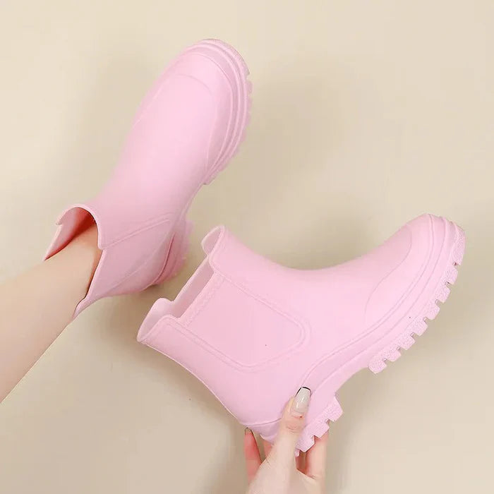 Rubber Ankle Boots - Durable Waterproof Ladies Rain Footwear