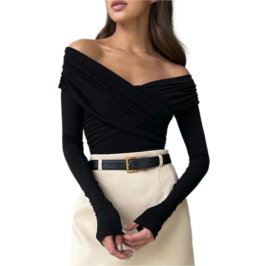 Off-shoulder long sleeve top - blouse for women
