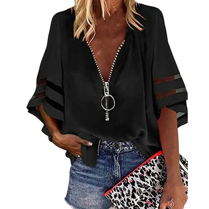 Chiffon blouse - contemporary zip-up ladies top