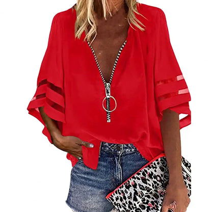 Chiffon blouse - contemporary zip-up ladies top