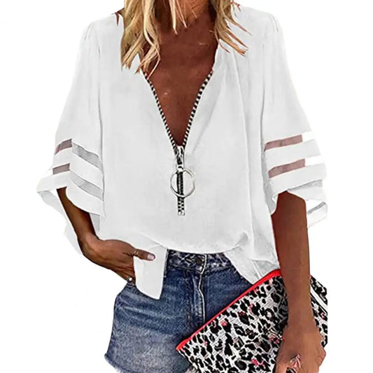 Chiffon blouse - contemporary zip-up ladies top