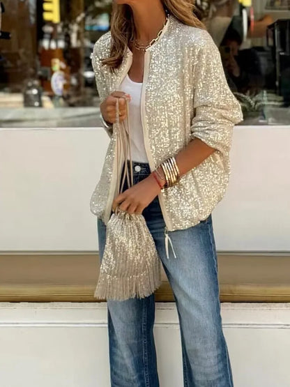 Sequined bomber jacket - stylish ladies zip-up jacket