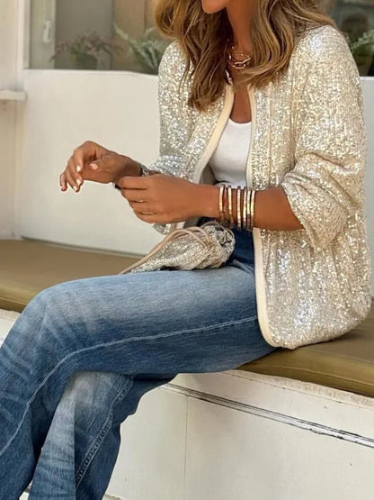 Sequined bomber jacket - stylish ladies zip-up jacket
