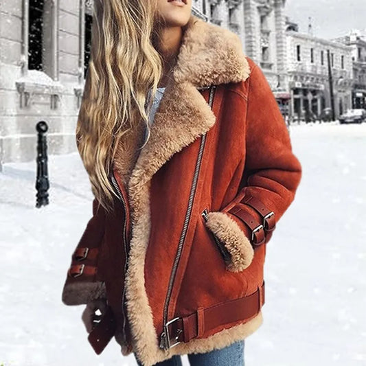 Shearling jacket - luxurious ladies faux leather winter coat