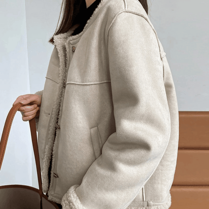 Sherpa edge jacket - ladies brown faux fur lined jacket