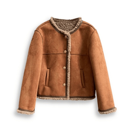 Sherpa edge jacket - ladies brown faux fur lined jacket