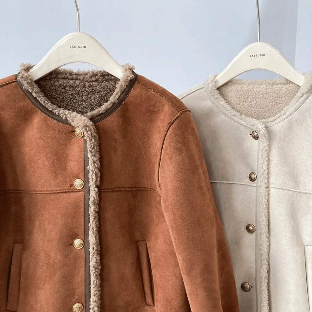 Sherpa edge jacket - ladies brown faux fur lined jacket