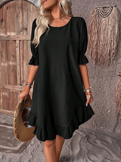 Shift Dress - Elegant Summer Dress With Charming Ruffle Details