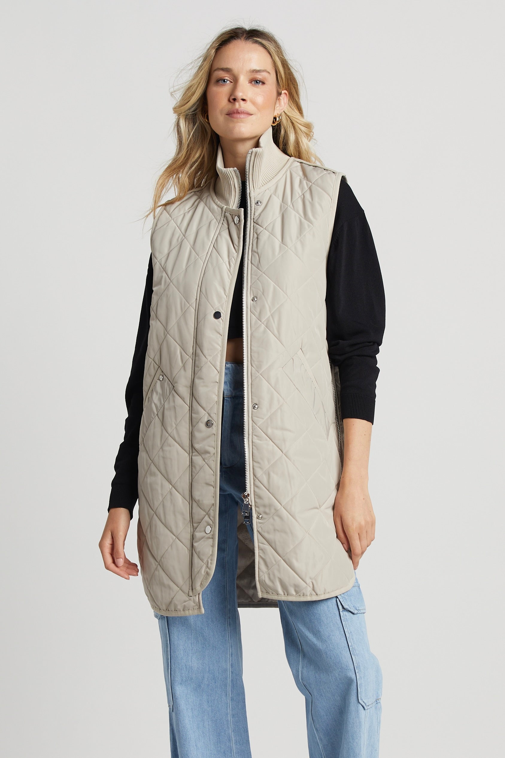 Sleeveless Quilted Vest - Birch Ladies Vest With Side Zipper Detail