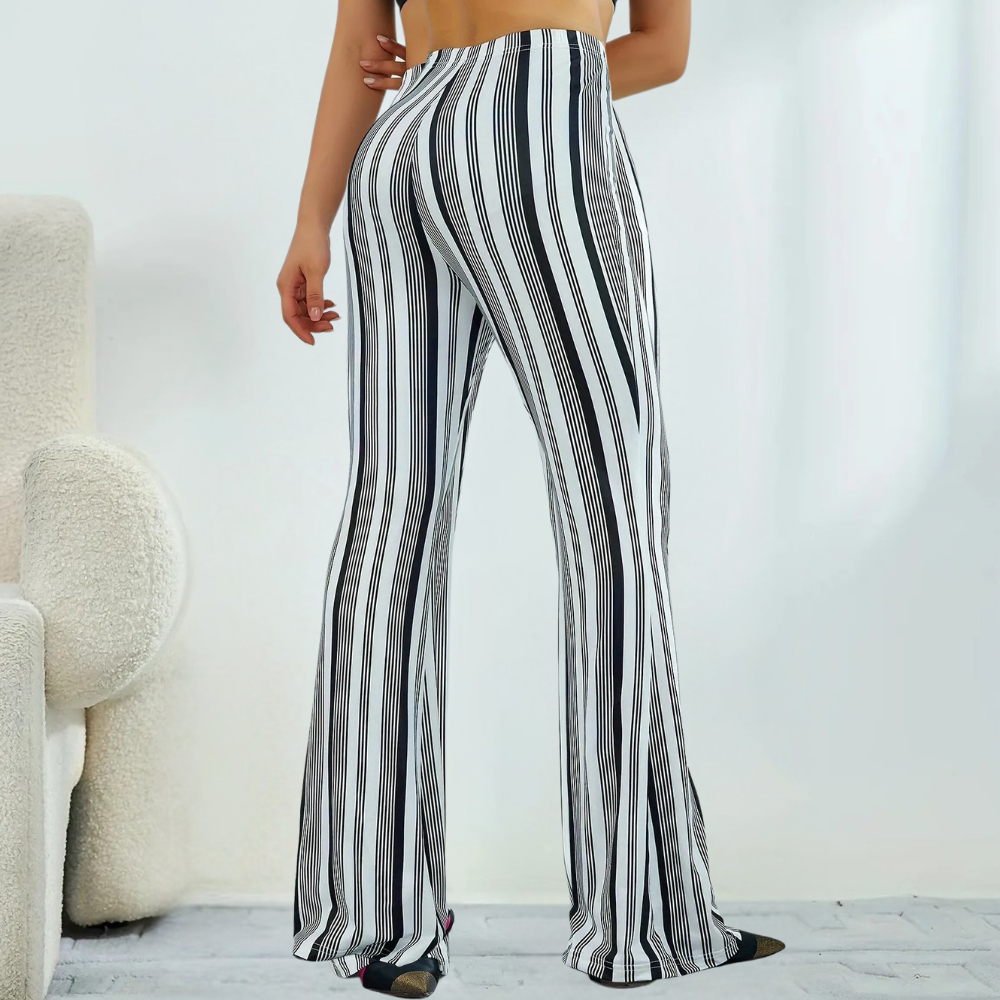 Striped Wide-Leg Trousers - Black And White Women'S Flared Pants