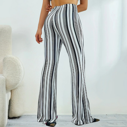 Striped Wide-Leg Trousers - Black And White Women'S Flared Pants