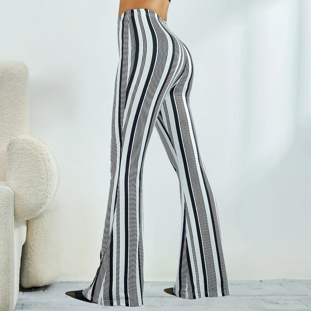 Striped Wide-Leg Trousers - Black And White Women'S Flared Pants