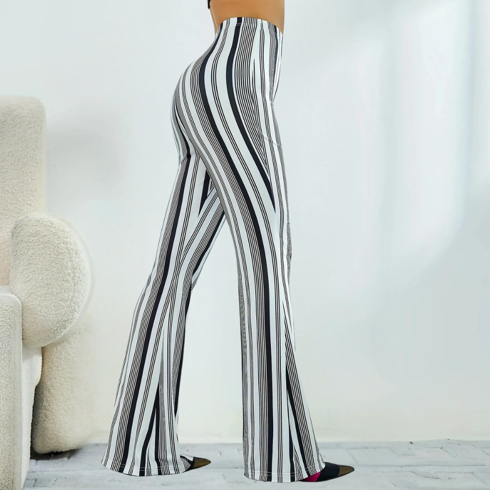 Striped Wide-Leg Trousers - Black And White Women'S Flared Pants