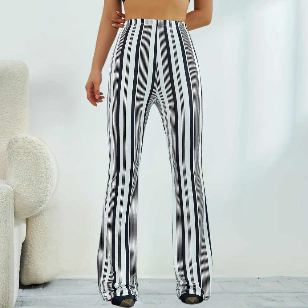 Striped Wide-Leg Trousers - Black And White Women'S Flared Pants