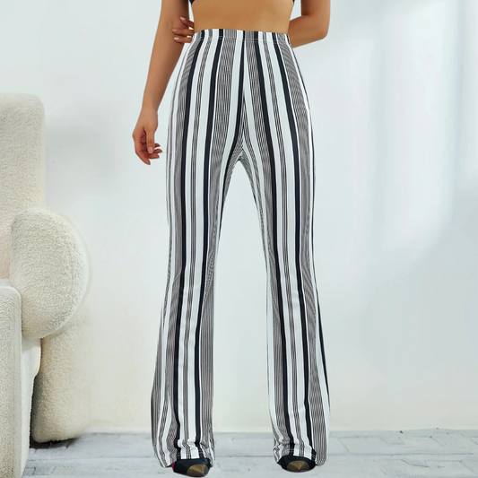 Striped Wide-Leg Trousers - Black And White Women'S Flared Pants