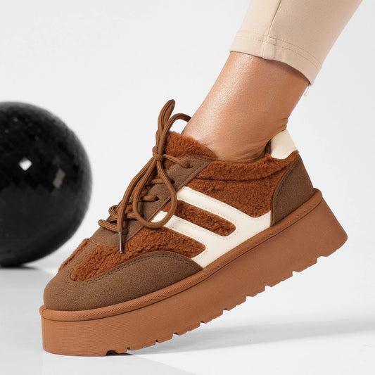 Stylish Cozy Sneakers - Ladies' Casual Lace-Up Footwear