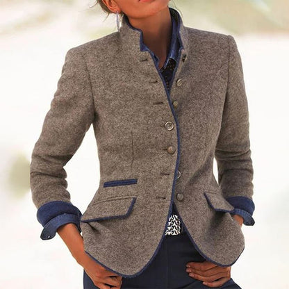 Tailored Grey Blazer - Elegant Wool Blend Ladies Jacket