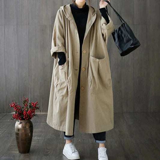 Trench Coat - Relaxing Ladies Oversized Hooded Trench Coat