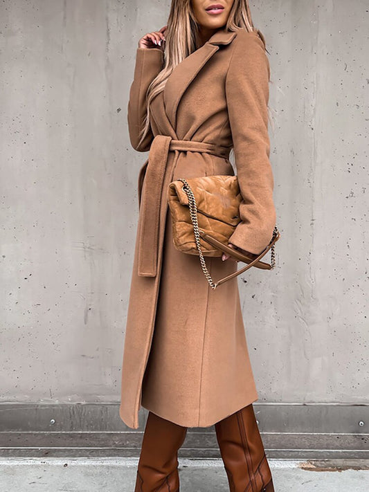 Trench Coat - Sophisticated Long Ladies Coat With Belt