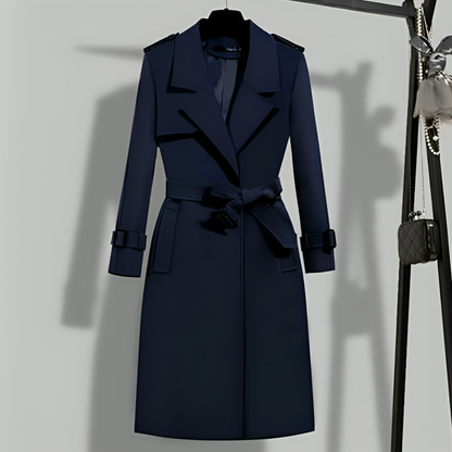 Trench Coat - Tailored Long Ladies Coat With Classic Collar And Belt