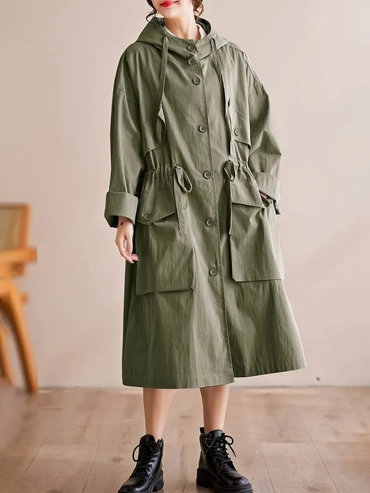 Trench Coat With Hood - Stylish Long Ladies Coat