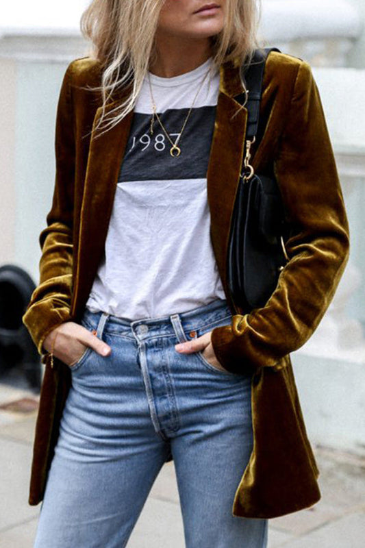 Velvet blazer - stylish long ladies coat for casual and chic looks