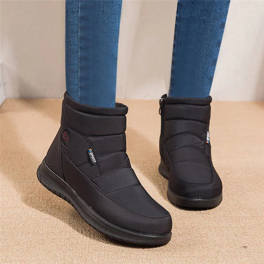 Waterproof And Warm Winter Boots - Ladies Insulated Ankle Boots With Zip