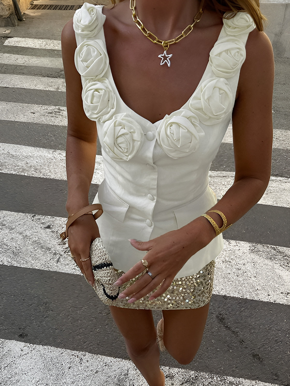 White Floral Tank Top - Elegant Sleeveless Blouse For Ladies