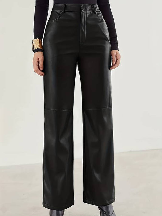 Wide Leg Leather Trousers - Chic Black Ladies Pants