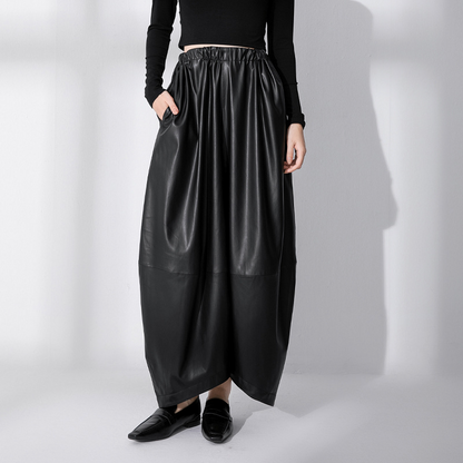 Wide Leg Leather Trousers - High Waist Black Ladies Trousers