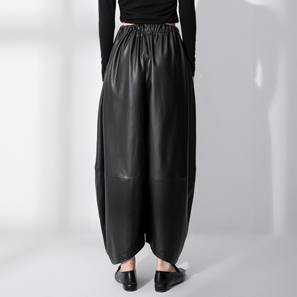 Wide Leg Leather Trousers - High Waist Black Ladies Trousers