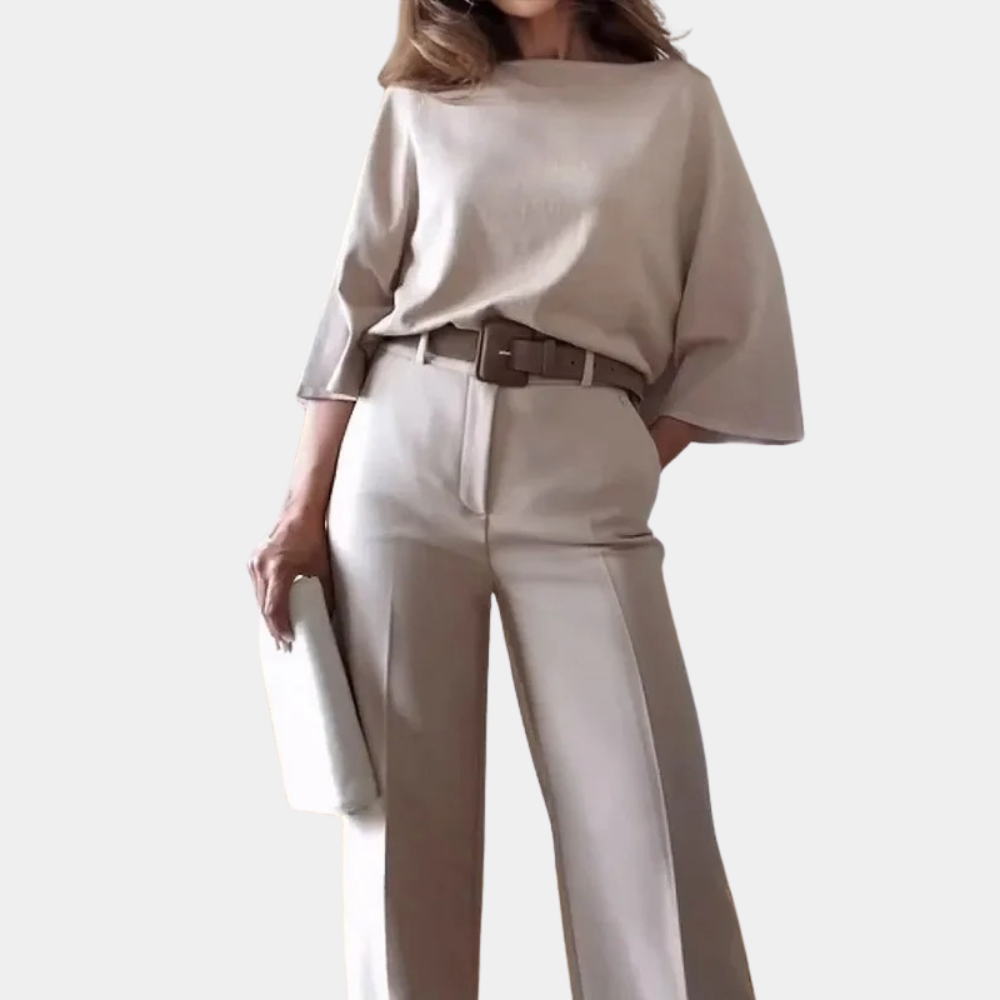 Wide Leg Trouser Set - Stylish Apricot Ladies Outfit
