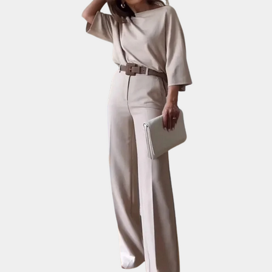 Wide Leg Trouser Set - Stylish Apricot Ladies Outfit