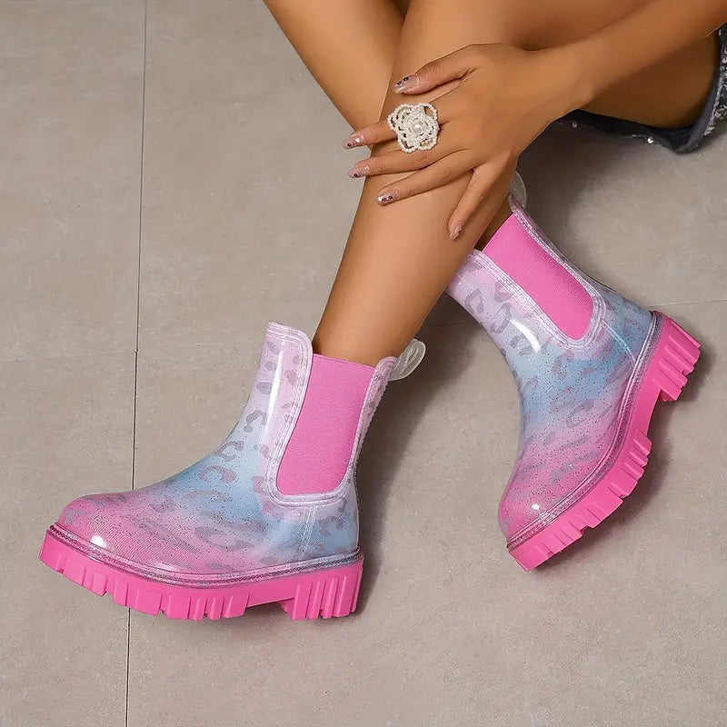 Women's colorful PVC rain boots - waterproof with thick non-slip sole