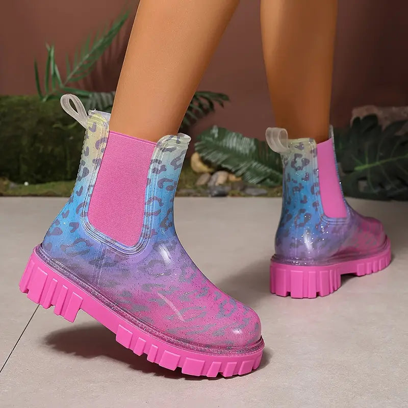 Women's colorful PVC rain boots - waterproof with thick non-slip sole