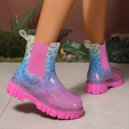 Women's colorful PVC rain boots - waterproof with thick non-slip sole